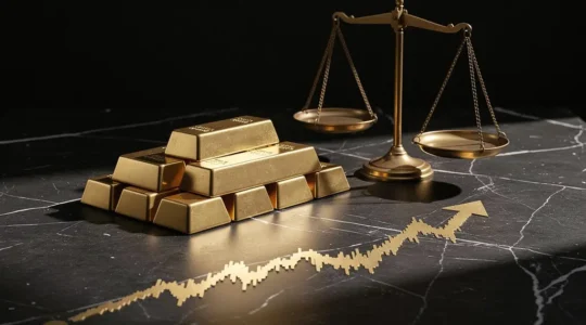 Vue conceptuelle mêlant lingots d'or et graphiques économiques symbolisant l'analyse fondamentale du prix de l'or