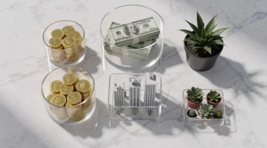 Vue d'ensemble d'une stratégie de diversification patrimoniale avec différentes classes d'actifs