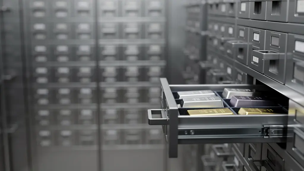 Coffre-fort moderne ouvert révélant des lingots d'argent et de platine aux reflets métalliques distincts