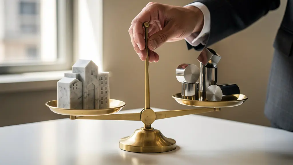 Balance symbolique entre investissements immobiliers et boursiers