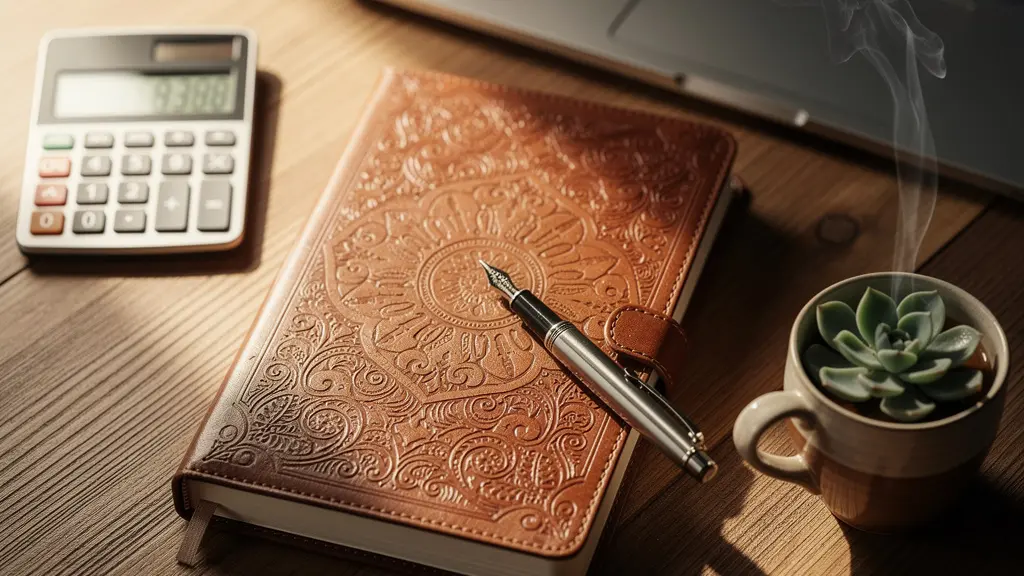 Journal de trading ouvert avec graphiques d'analyse et stylo posé dessus