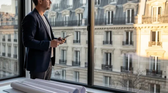 Investisseur immobilier stratège analysant son portefeuille d'investissements locatifs