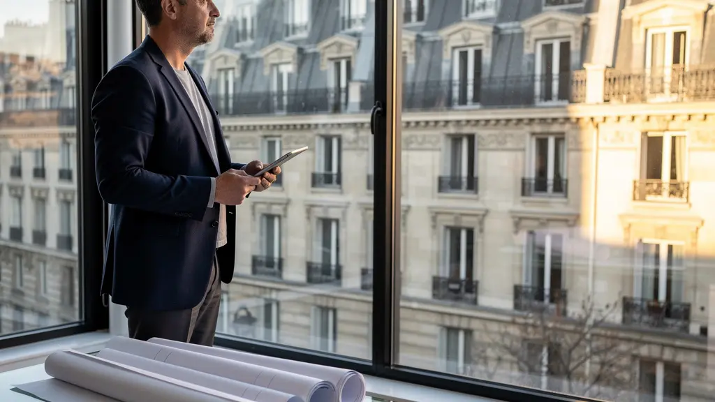 Investisseur immobilier stratège analysant son portefeuille d'investissements locatifs