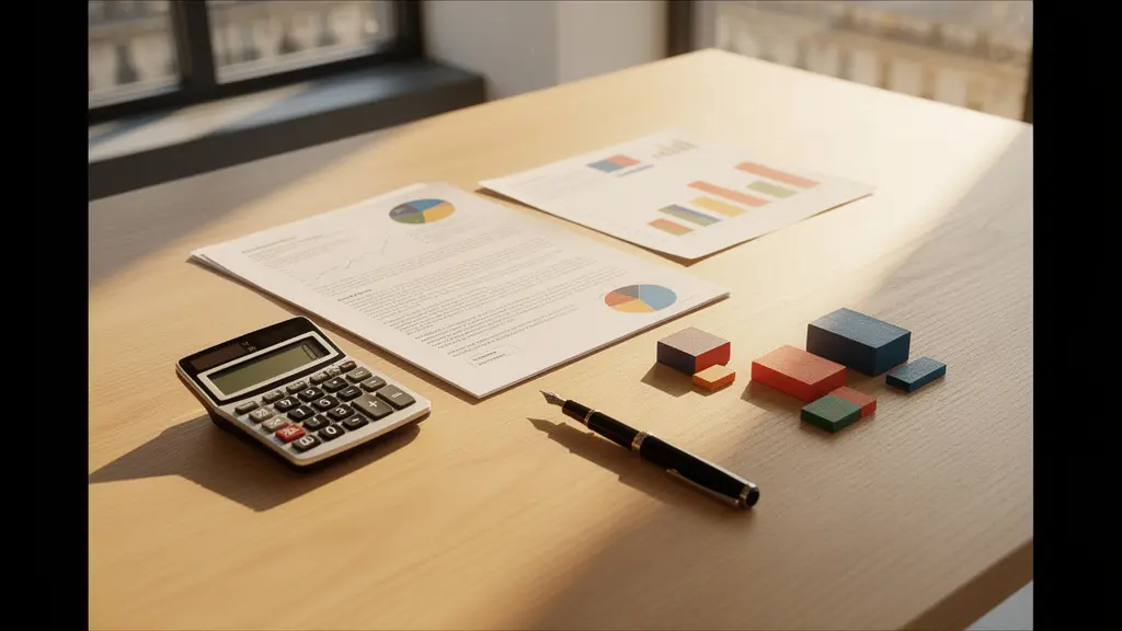 Vue d'ensemble d'un bureau moderne avec documents d'investissement et graphiques financiers représentant l'optimisation fiscale du PEA