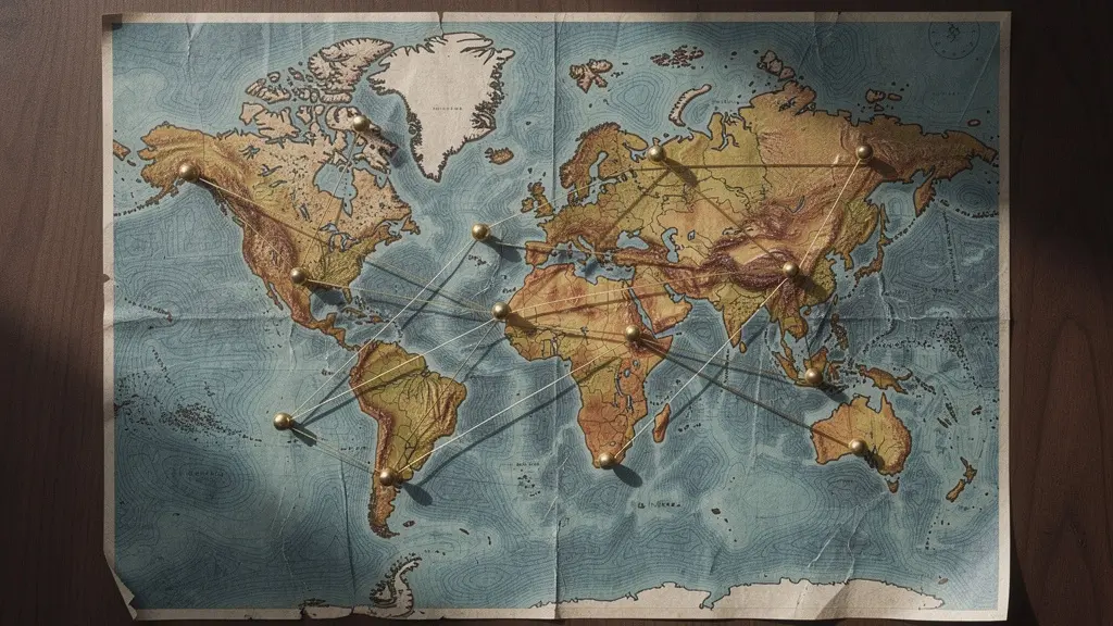 Carte stylisée avec épingles dorées marquant différentes juridictions financières sûres