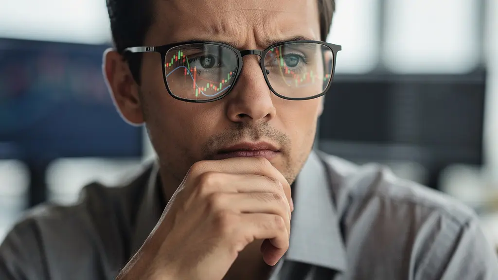 Portrait d'un trader réfléchissant devant des données complexes, montrant l'aspect humain et émotionnel du trading